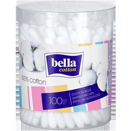 Палички гiгiєнiчнi BELLA Cotton. Пластикова кругла упаковка. (100 шт.)